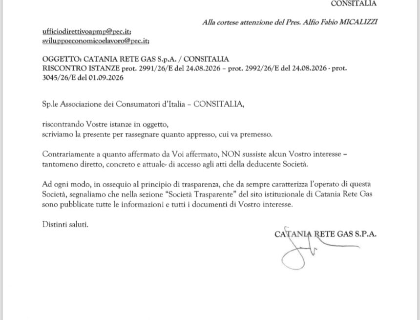 IMG_20260914_212048 CATANIA RETE GAS NEGA L’ACCESSO A CONSITALIA: «NESSUN INTERESSE DIRETTO». L’ASSOCIAZIONE REPLICA: «E GLI UTENTI CHI LI RAPPRESENTA?»