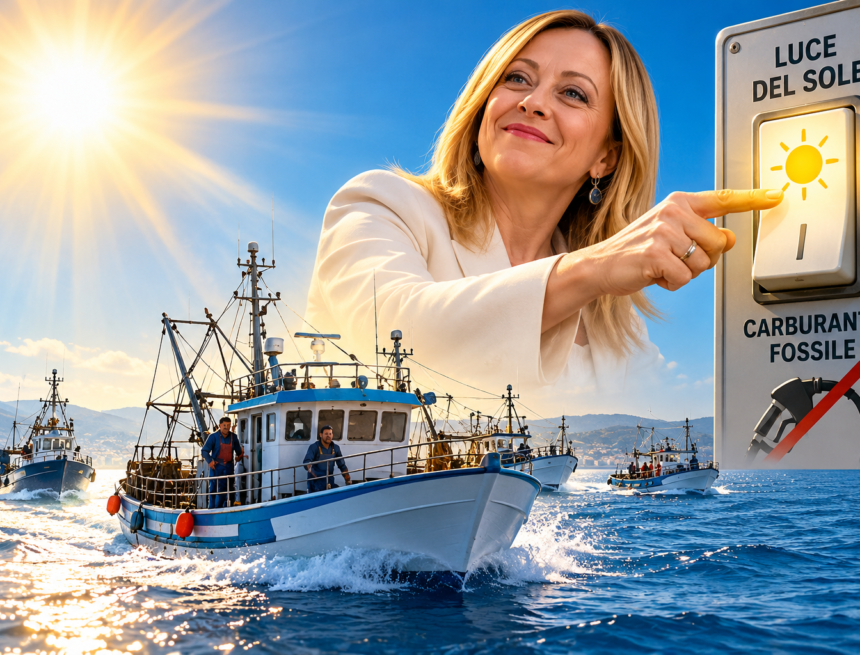 meloni e le barche da pesca PESCA SICILIANA, SOSPESA LA PROTESTA DEL 22 OTTOBRE NELLO STRETTO DI MESSINA. LA FEDERAZIONE ARMATORI SICILIANI: «UN GESTO DI RESPONSABILITÀ, MA L’EMERGENZA RESTA»