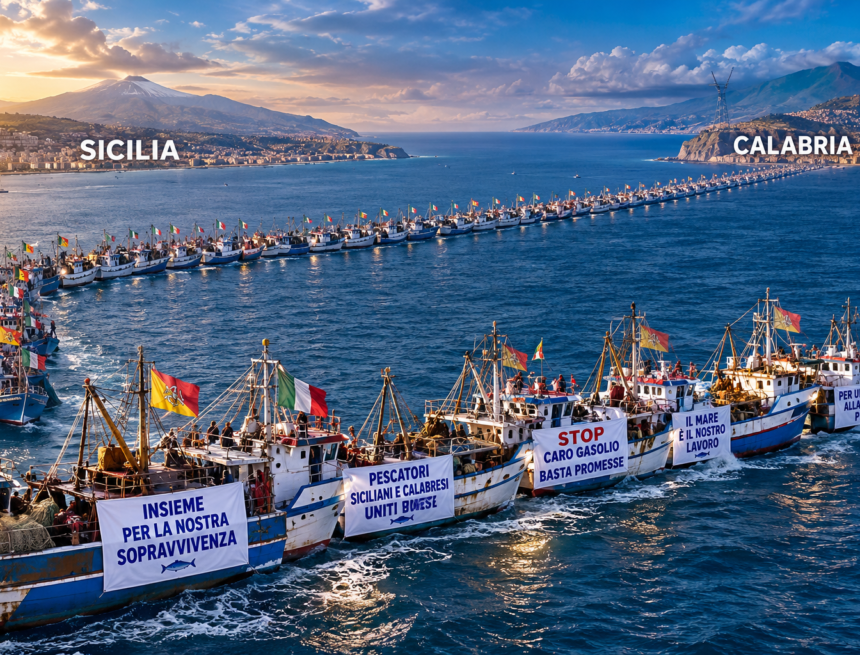 ponte di 100 pescherecci CARO GASOLIO, 100 PESCHERECCI PRONTI A MOBILITARSI NELLO STRETTO DI MESSINA: VERTICE IN PREFETTURA, ORA LA PAROLA PASSA AL GOVERNO